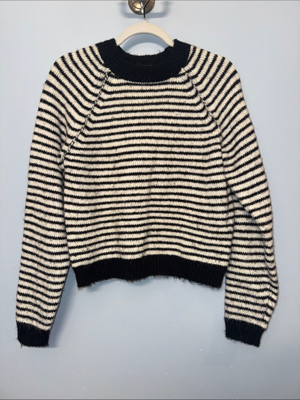 American Eagle Outfitters Black and White Striped Crewneck Sweater
